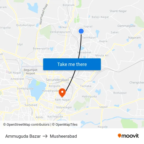 Ammuguda Bazar to Musheerabad map