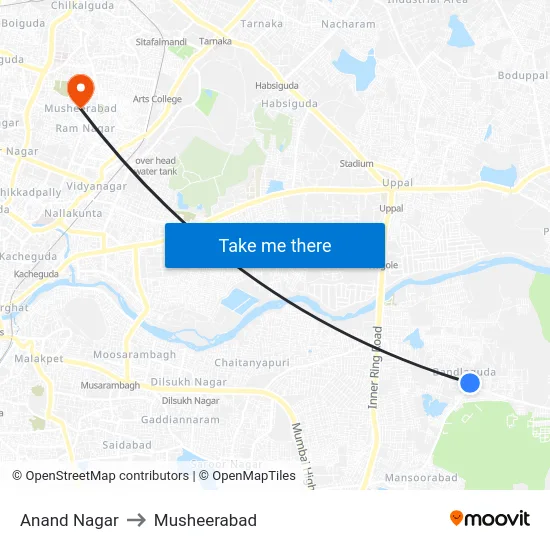 Anand Nagar to Musheerabad map