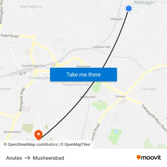 Anutex to Musheerabad map