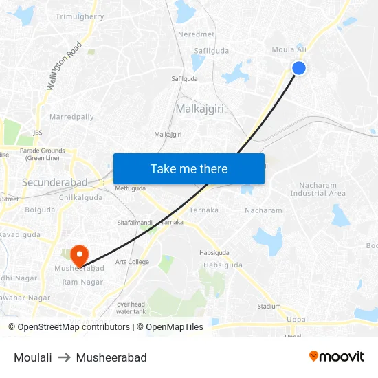 Moulali to Musheerabad map