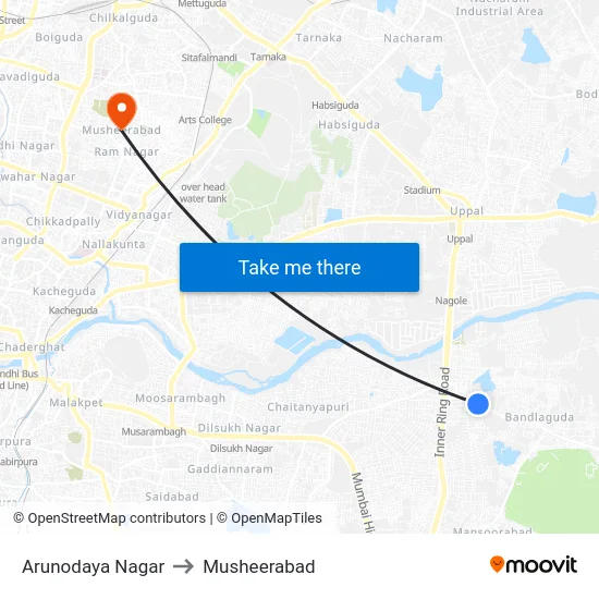 Arunodaya Nagar to Musheerabad map