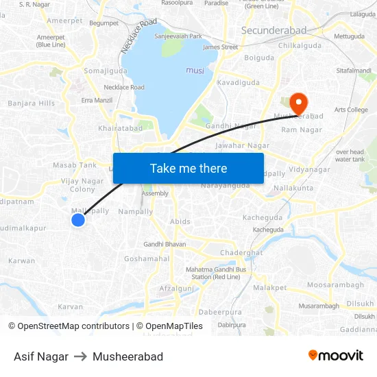 Asif Nagar to Musheerabad map