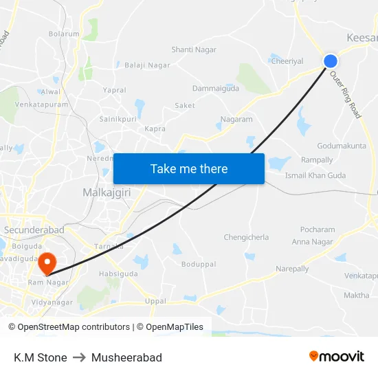 K.M Stone to Musheerabad map