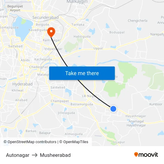 Autonagar to Musheerabad map