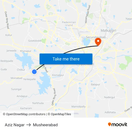 Aziz Nagar to Musheerabad map