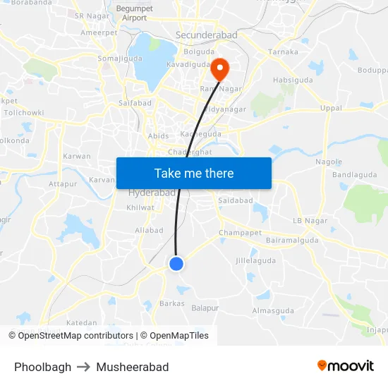 Phoolbagh to Musheerabad map