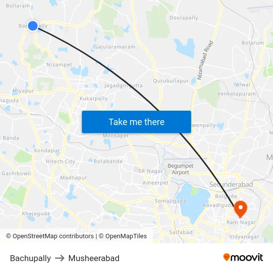Bachupally to Musheerabad map