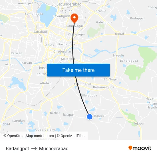Badangpet to Musheerabad map
