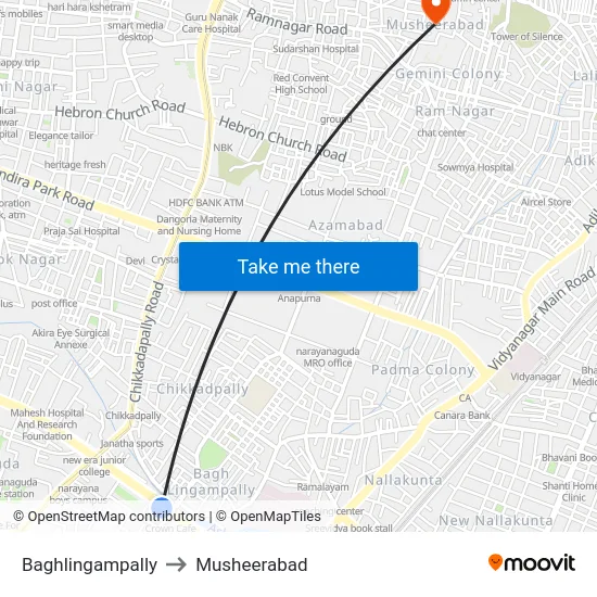 Baghlingampally to Musheerabad map