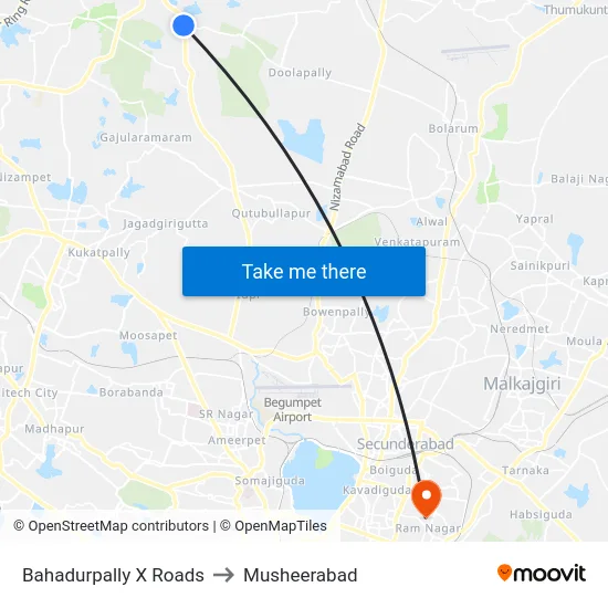 Bahadurpally X Roads to Musheerabad map