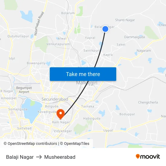 Balaji Nagar to Musheerabad map