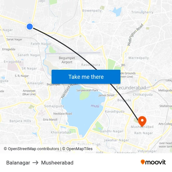 Balanagar to Musheerabad map