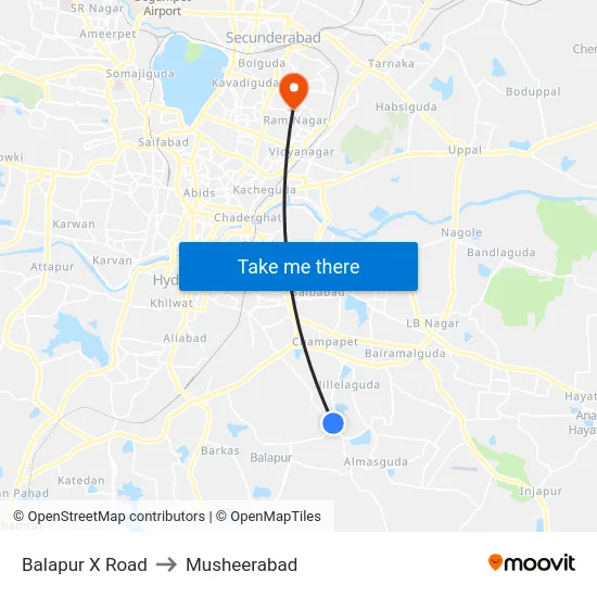 Balapur X Road to Musheerabad map