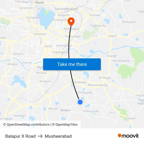 Balapur X Road to Musheerabad map