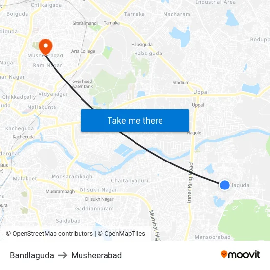Bandlaguda to Musheerabad map