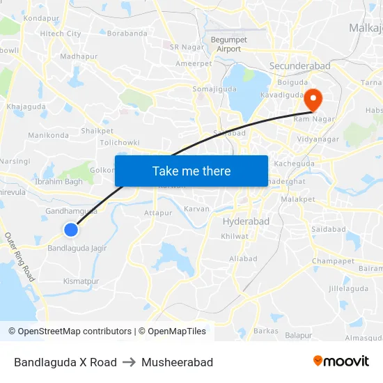Bandlaguda X Road to Musheerabad map