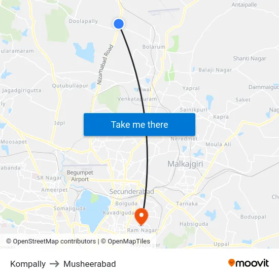 Kompally to Musheerabad map