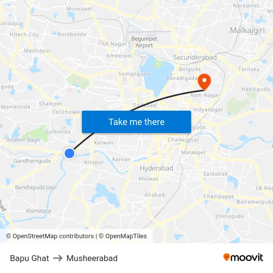 Bapu Ghat to Musheerabad map