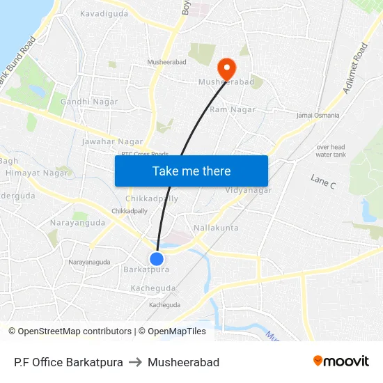 P.F Office Barkatpura to Musheerabad map