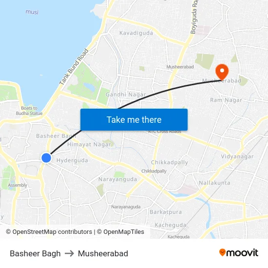 Basheer Bagh to Musheerabad map