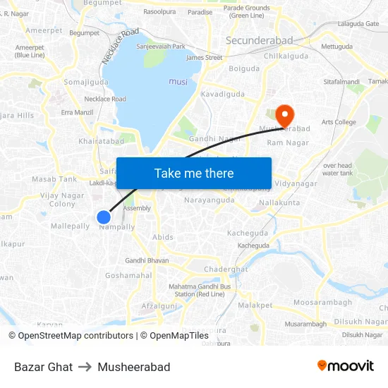 Bazar Ghat to Musheerabad map