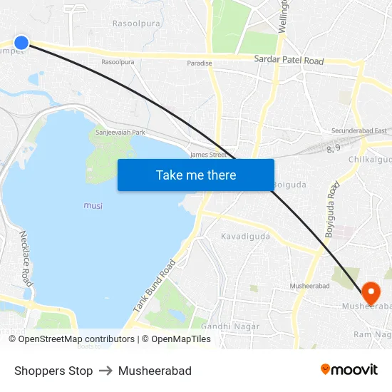 Shoppers Stop to Musheerabad map