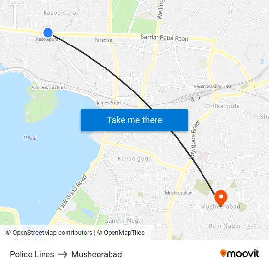 Police Lines to Musheerabad map
