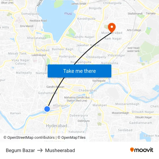 Begum Bazar to Musheerabad map