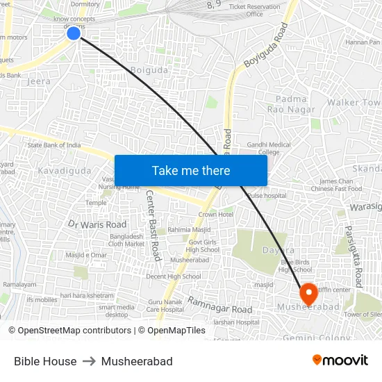 Bible House to Musheerabad map