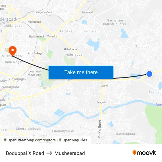 Boduppal X Road to Musheerabad map