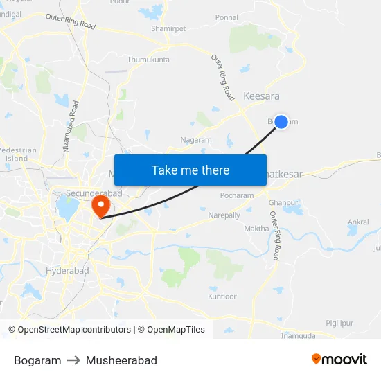 Bogaram to Musheerabad map