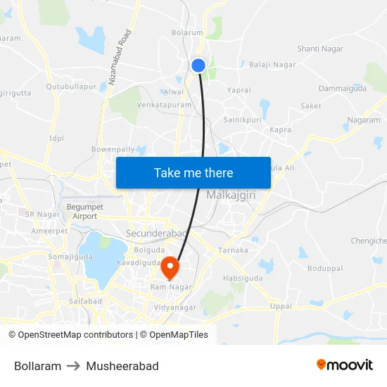 Bollaram to Musheerabad map