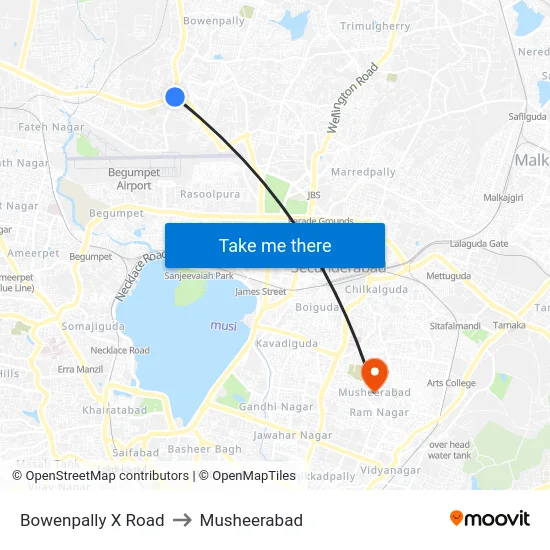 Bowenpally X Road to Musheerabad map