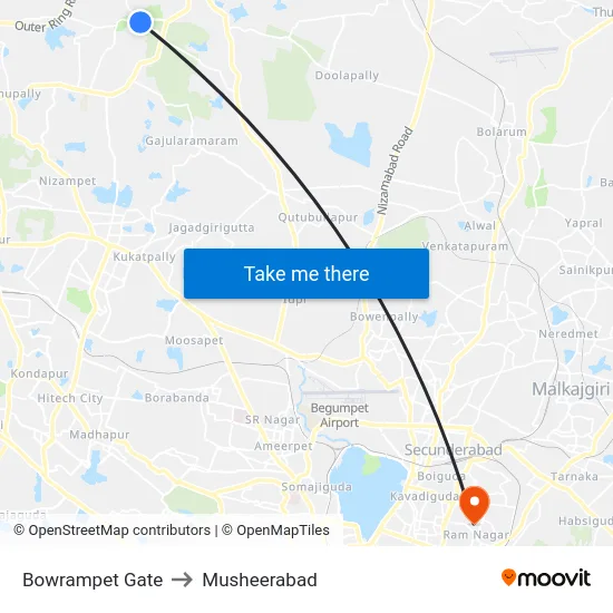 Bowrampet Gate to Musheerabad map