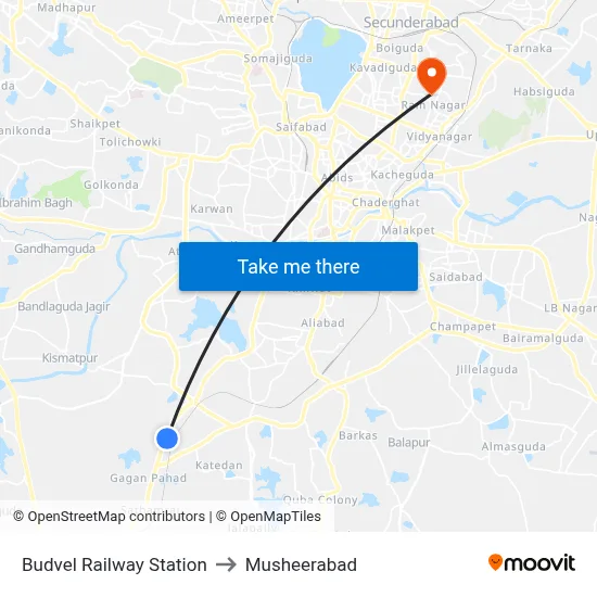 Budvel Railway Station to Musheerabad map
