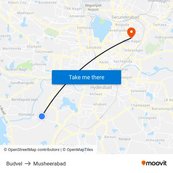 Budvel to Musheerabad map