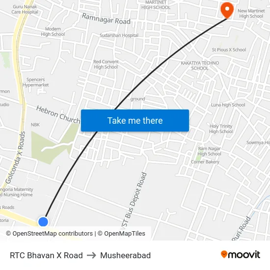 RTC Bhavan X Road to Musheerabad map