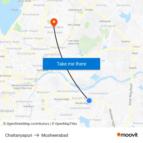 Chaitanyapuri to Musheerabad map