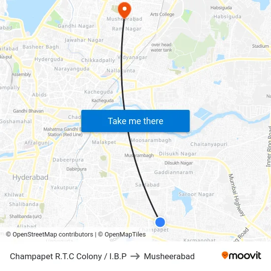 Champapet R.T.C Colony / I.B.P to Musheerabad map