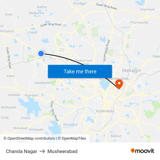 Chanda Nagar to Musheerabad map
