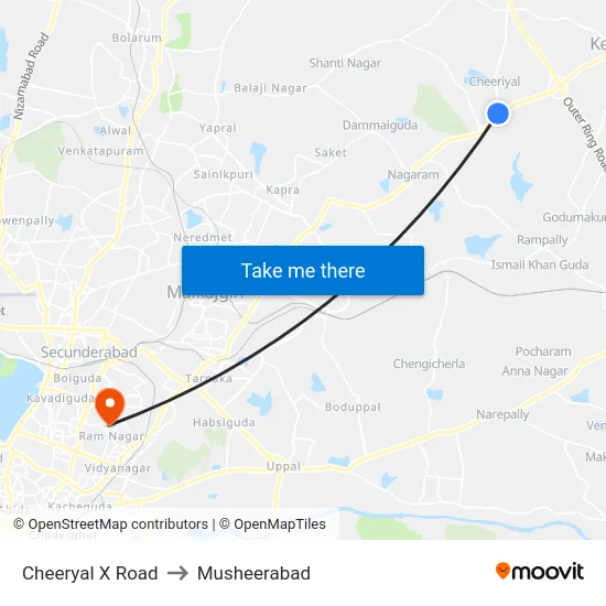 Cheeryal X Road to Musheerabad map