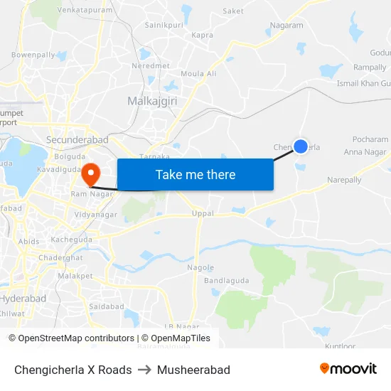 Chengicherla X Roads to Musheerabad map