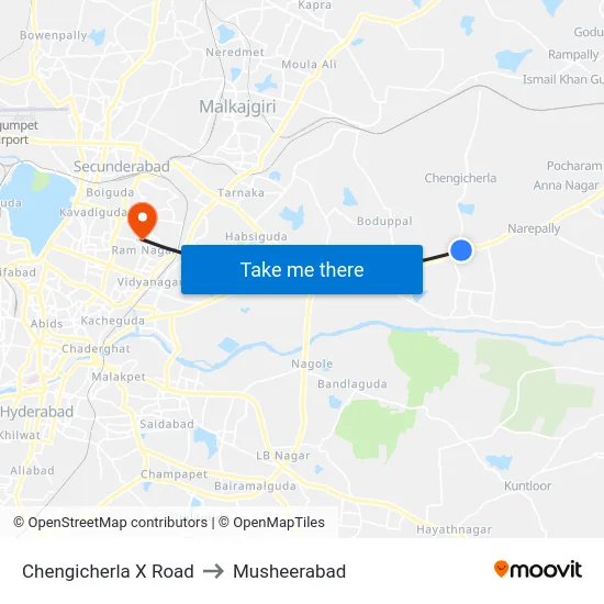 Chengicherla X Road to Musheerabad map