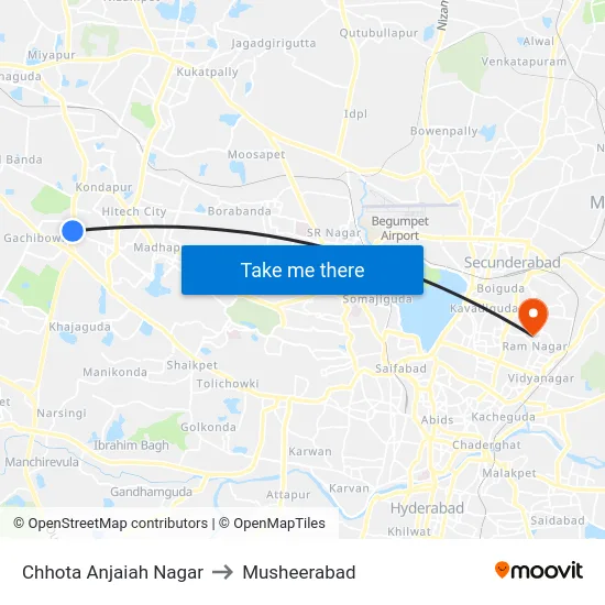 Chhota Anjaiah Nagar to Musheerabad map