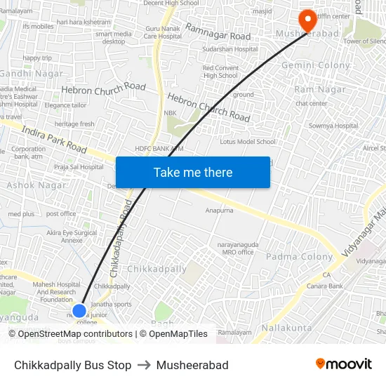 Chikkadpally Bus Stop to Musheerabad map