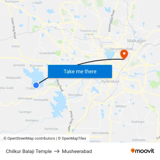 Chilkur Balaji Temple to Musheerabad map