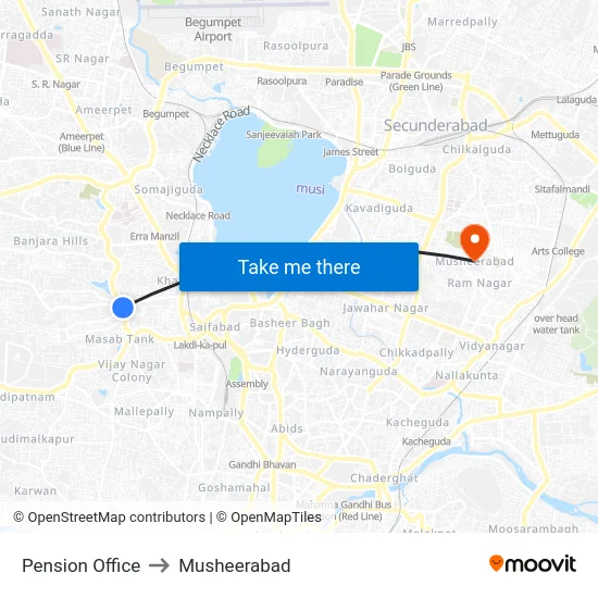 Pension Office to Musheerabad map