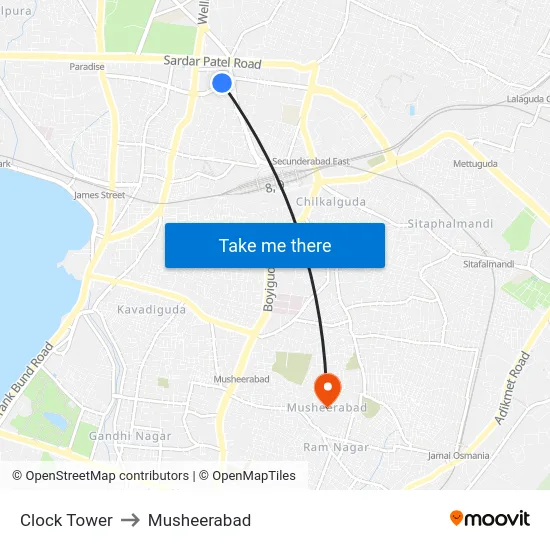 Clock Tower to Musheerabad map