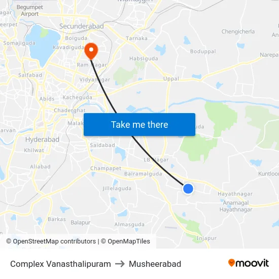 Complex Vanasthalipuram to Musheerabad map