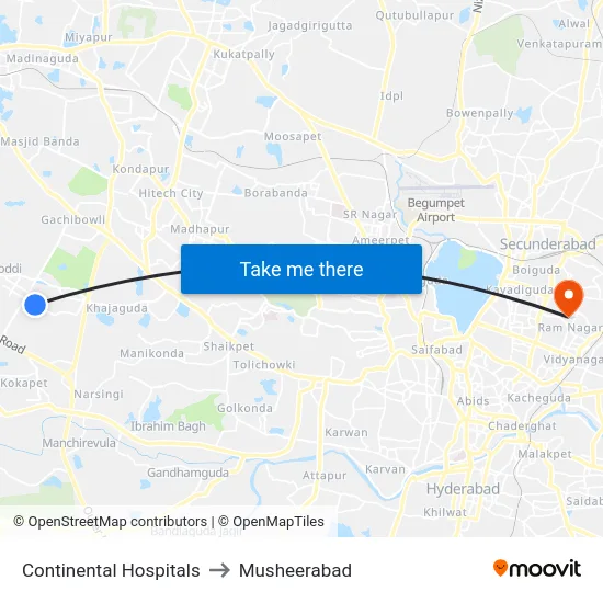 Continental Hospitals to Musheerabad map